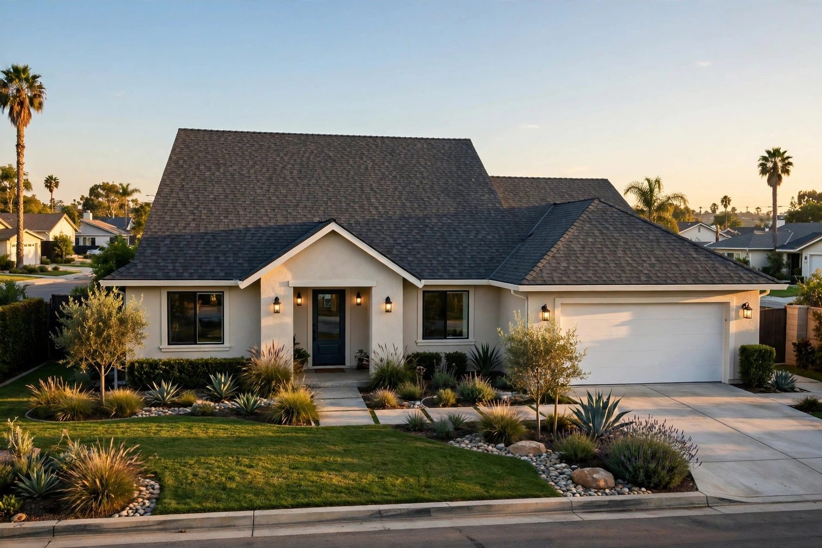 Finished new asphalt shingle roof on a Los Angeles home
