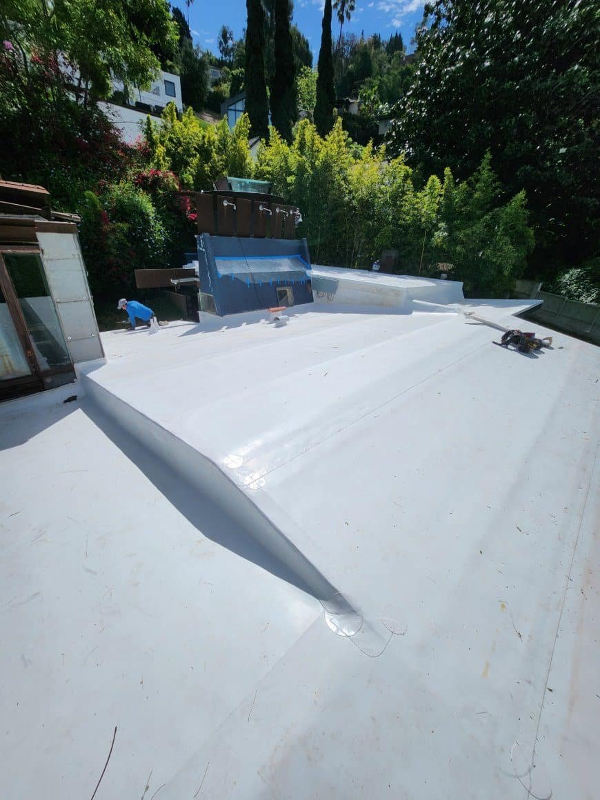 TPO roofing installation on a commercial building in the Greater Los Angeles Area