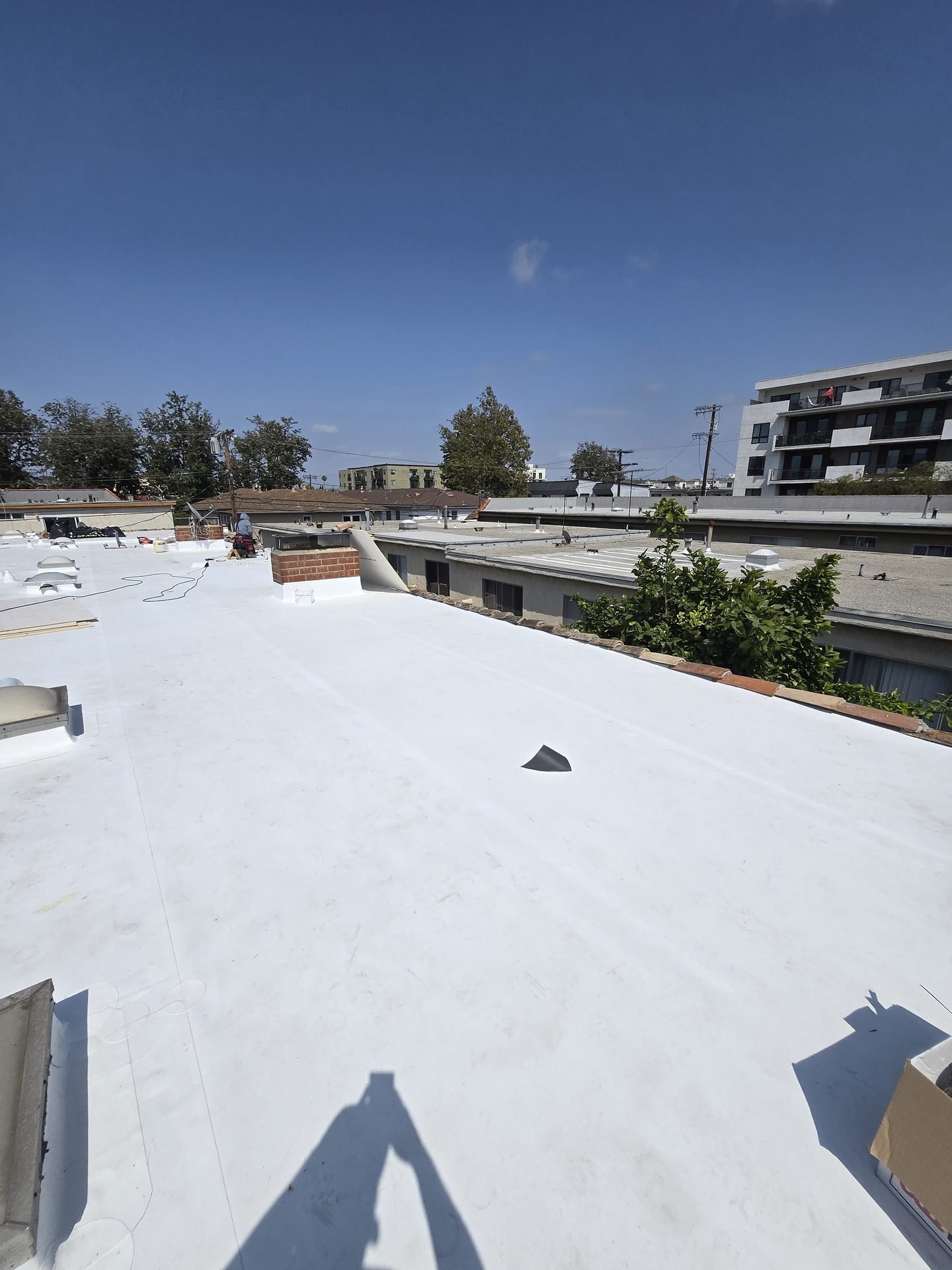 TPO roofing installation in progress on a flat roof in Los Angeles by Cal Green Roofing